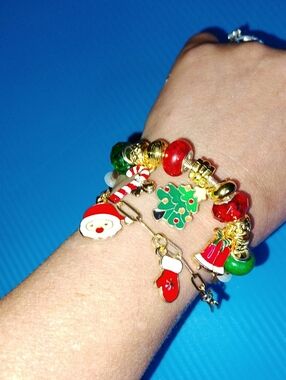 Holiday Charm Bracelet Set Of two.Red & Green Festive Charm Bracelets. Item # 20